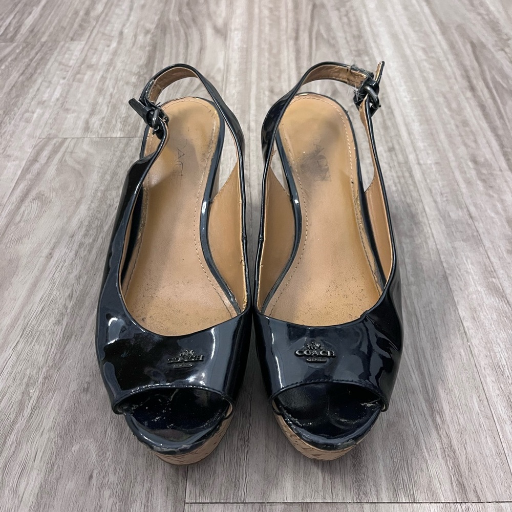 Coach Black Patent Leather Wedges